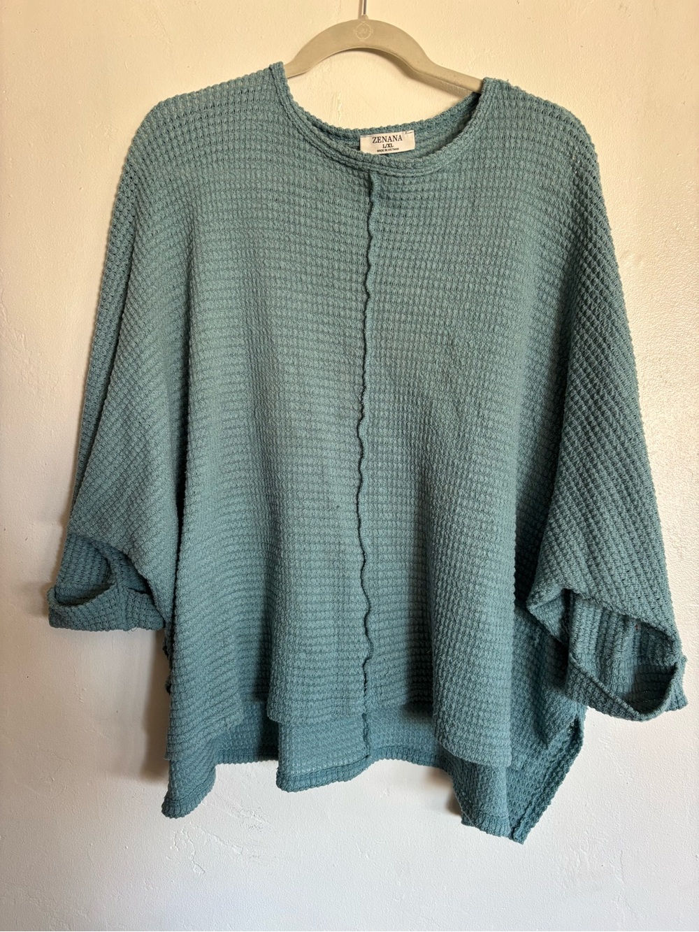 Zenana Outfitters Washed Teal Open-Front Waffle Knit Poncho